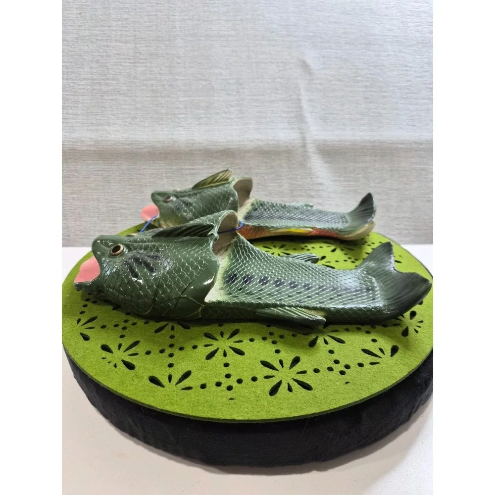 Novelty Bass Fish Rubber Sandals Mens 10-10.5 M Green Slip Resistant Waterproof